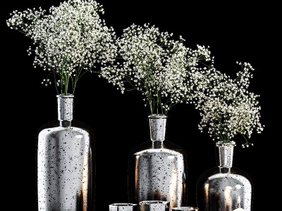 3d现代黑奢金属植物花瓶摆设模型