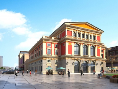 3d欧式商业街剧院模型