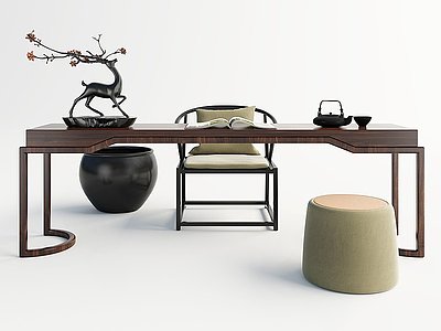 中式茶桌组合模型3d模型