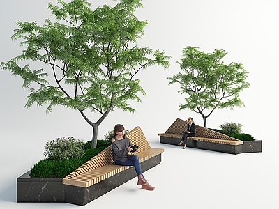 3d现代室外长椅模型