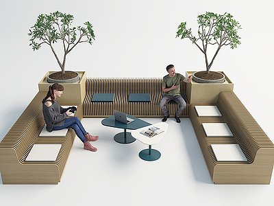 3d现代室内外休闲长椅模型