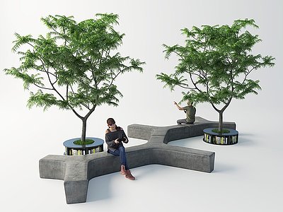 3d现代室外水泥长凳模型