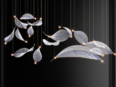 3d现代水晶花瓣羽毛吊灯模型