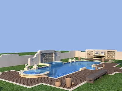地中海景观泳池模型3d模型