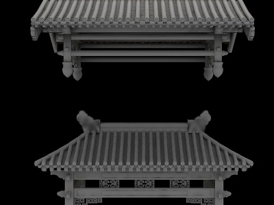 中式经典屋檐门头构件模型