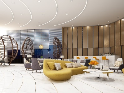 3d现代风格酒店休息区模型