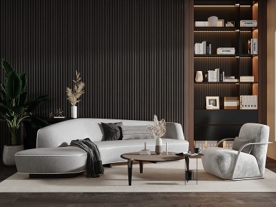 3d现代黑奢客厅沙发茶几模型