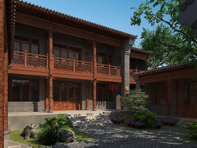中式农村庭院模型