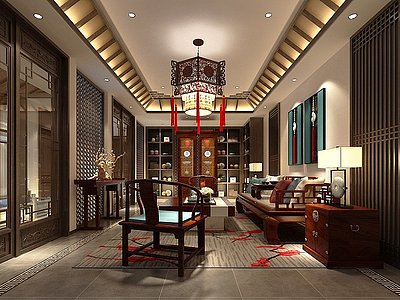 中式风格吊灯客厅模型3d模型