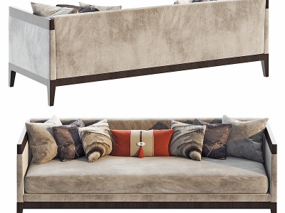 3d新中式绒布多人沙发模型