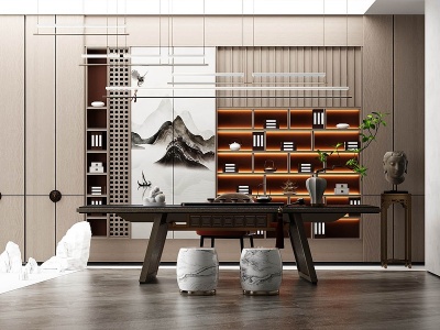 3d新中式茶台茶室模型