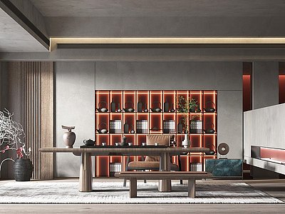 3d新中式风格茶室书房模型