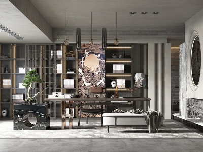 新中式风格茶室书房模型3d模型