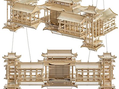 3d新中新木結構宮殿模型