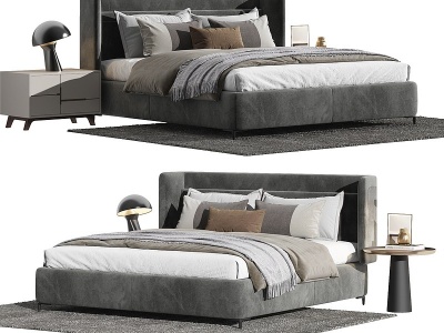 现代双人床床头柜模型3d模型