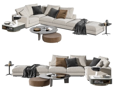 3d现代转角沙发茶几模型