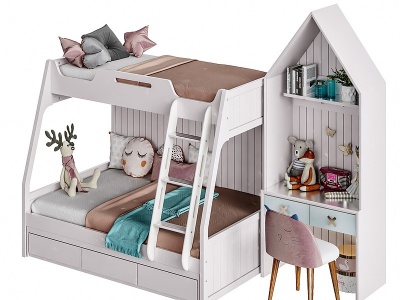 北欧儿童木床书桌模型3d模型