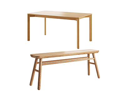 3d北欧实木餐桌椅长凳子模型