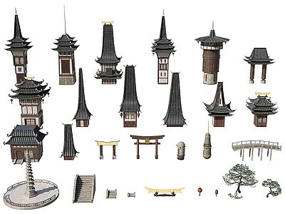 中式古建神庙建筑楼房模型3d模型