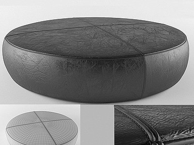 3d现代圆形皮质沙发凳模型