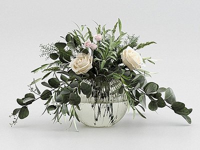 3d玻璃花瓶玫瑰月季花插花模型
