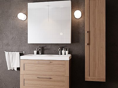 3dIKEA北欧实木洗手台浴室柜模型