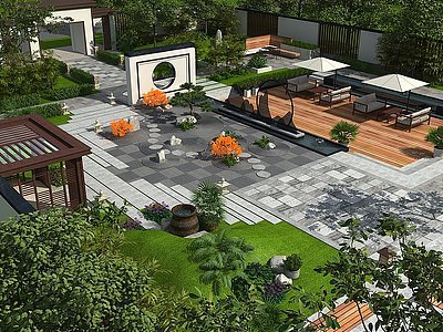 新中式庭院花園模型3d模型