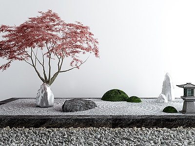 3d经典庭院景观小品枯山水石模型