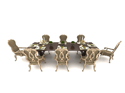 3d8人餐桌模型