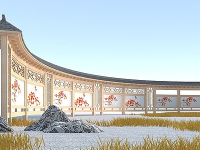 中式文化长廊模型3d模型