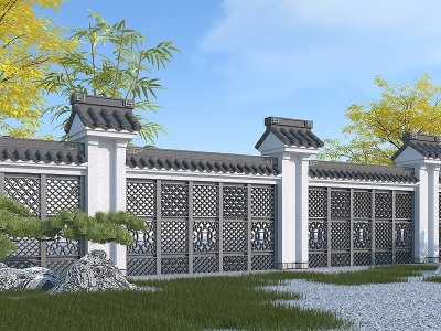 3d中式围墙景观墙模型