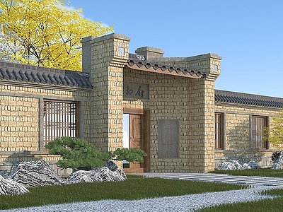 中式庭院门模型3d模型