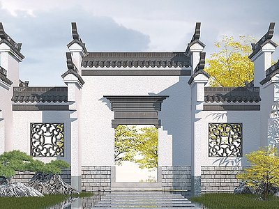 中式庭院门3d模型
