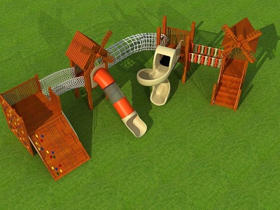 3d木质滑梯儿童乐园儿童设施模型