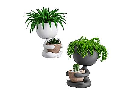 3d现代人物造型花瓶植物盆栽模型