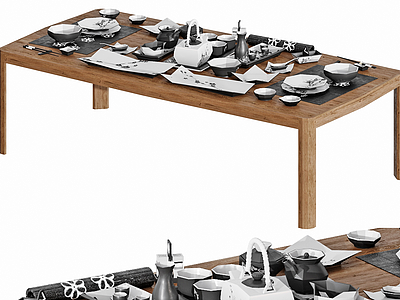 3d日式餐桌餐具模型