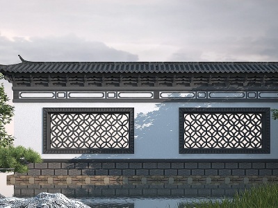 中式影壁墙模型3d模型