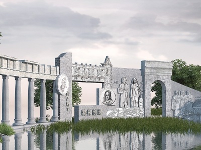 3d中式雕塑墙模型