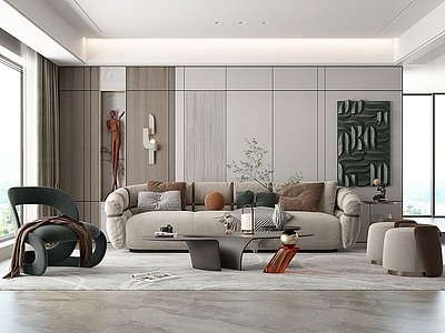 3d现代风格客厅沙发茶几模型