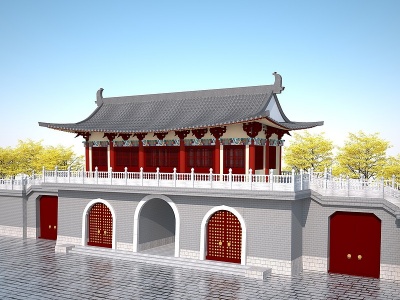 中式古建山门殿模型