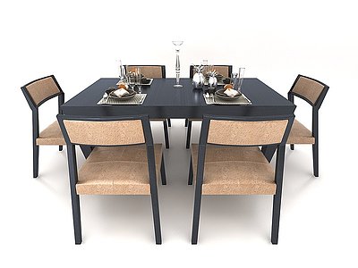 6人餐桌模型3d模型