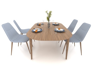四人实木餐桌模型3d模型