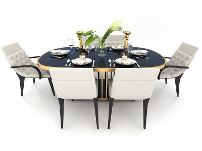 3d六人餐桌模型