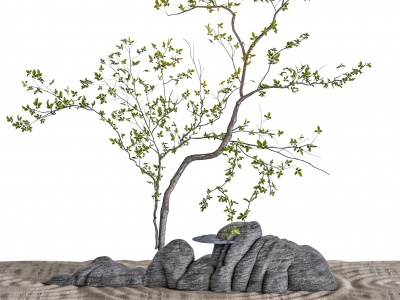 3d现代假山沙丘绿植景观模型