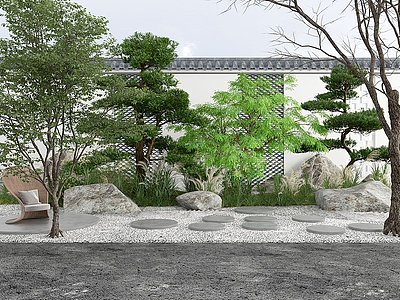3d中式庭院景观模型