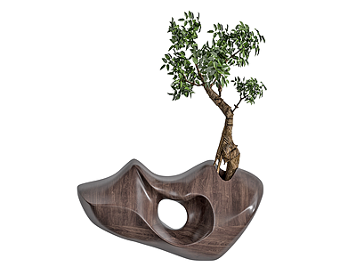 3d现代木头盆栽景观工艺摆件模型