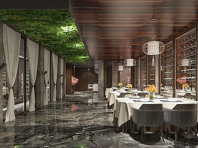 新中式酒店餐厅模型3d模型