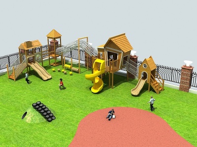 3d木质滑梯儿童游乐设施模型