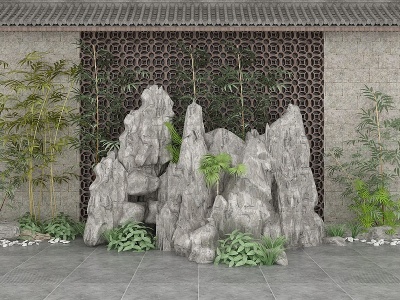 3d新中式假山柱子模型