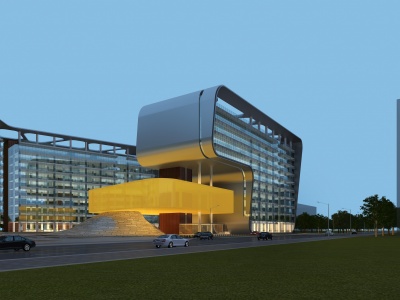 3d现代夜景办公楼模型